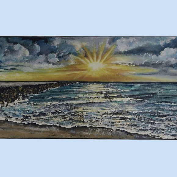 28 x 8 Sunrise Over The Atlantic - Small Painting by Konnie K